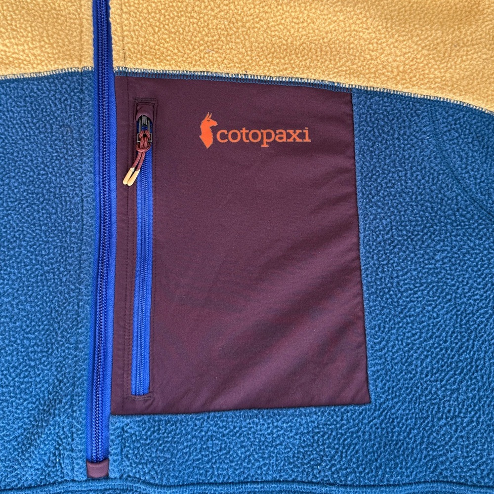 RARE cotopaxi abrazo fleece half zip jacket medium blue yellow color block ski - Picture 2 of 5